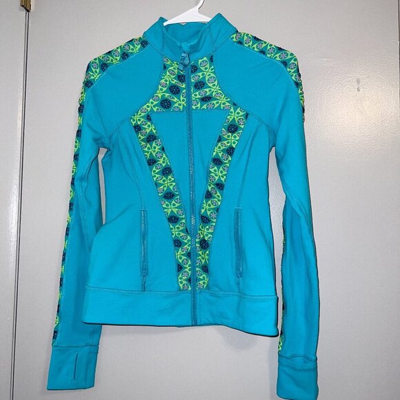 Ivivva Lululemon Girl Blue Floral Mesh Full Zip Jacket Size 14 - Picture 1 of 5